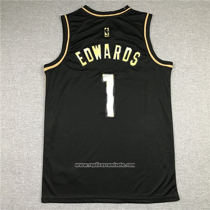Camiseta Golden Edition Minnesota Timberwolves Anthony Edwards #1 2020-21 Negro